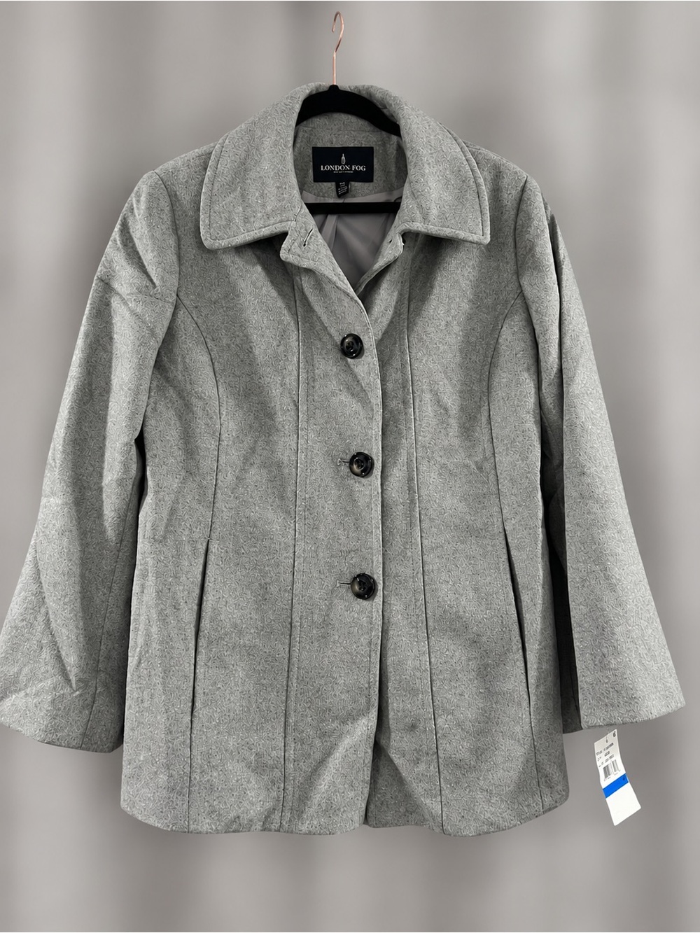 London Fog Gray Wool Blend Tailored Button Peacoat Size XL NWT